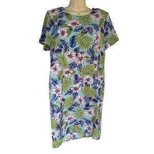 Vintage 80s-90s Y2K Kathie Lee Women's Ttopical Floral Print Midi Dress Size 14